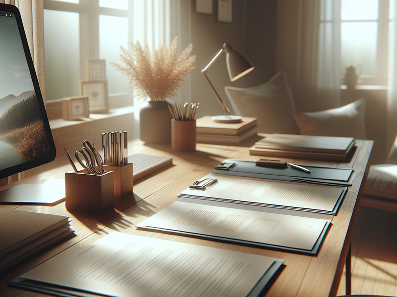 Documentos organizados em uma mesa de escritório